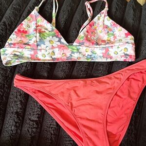 Floral Bikini Top and Coral Bottom